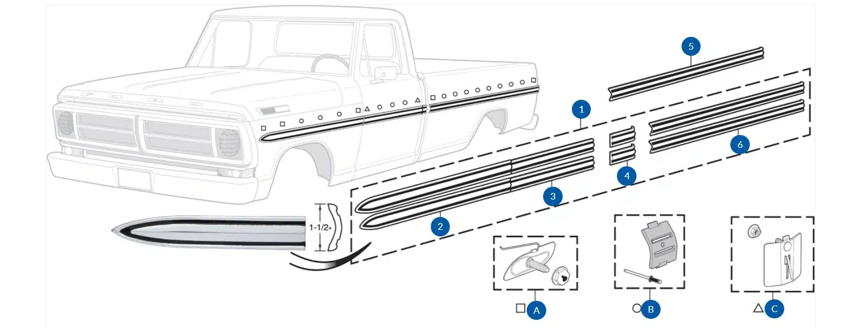 Kit Frisos Laterais Caçamba Ford F100 Bumpside - Imagem 3