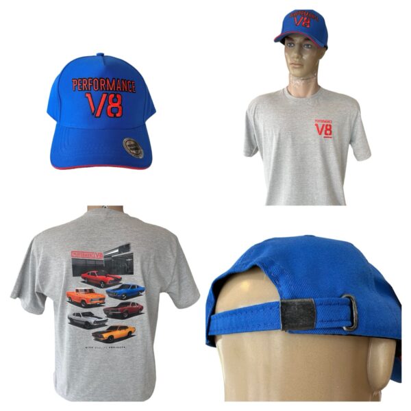 Camiseta Cinza Bone Azul Performance V8