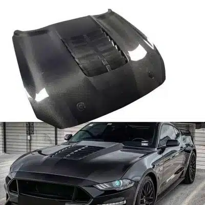 Capo Fibra Carbono Custom com Scoop Entrada Ar Ford Mustang 2018-2023